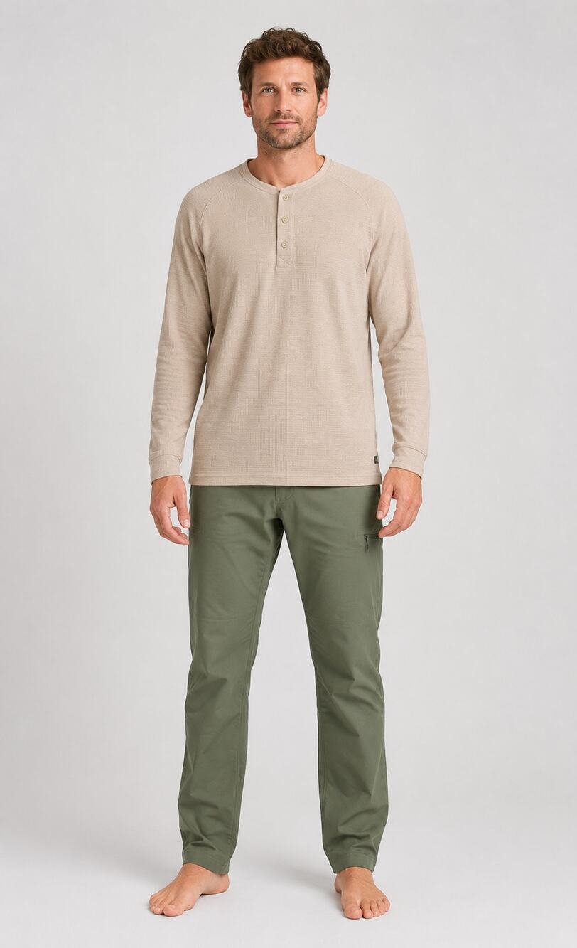 REI Mens Trailsmith Henley Long Sleeve Shirt Size XL Ecru New Base Layer Outdoor